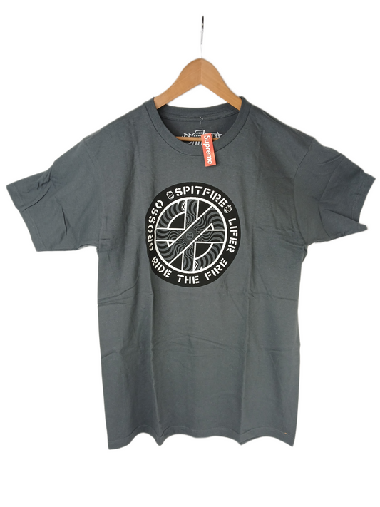 Spitfire CRASS Logo Lifer Jeff Grosso Grey Black White Size L S/s Vintage Shirt