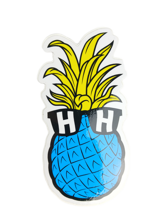 Happy Hour Pineapple Clear Blue Yellow Black Size 5" X 2.5" Vintage NOS Sticker