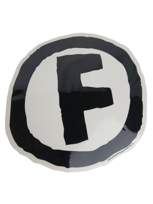 Foundation F Rough Edged Clear Black White 6.75" x 6" Vintage NOS Sticker
