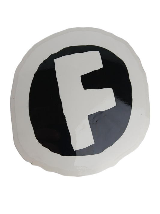 Foundation F Rough Edged Clear White Black 6.75" x 6" Vintage NOS Sticker