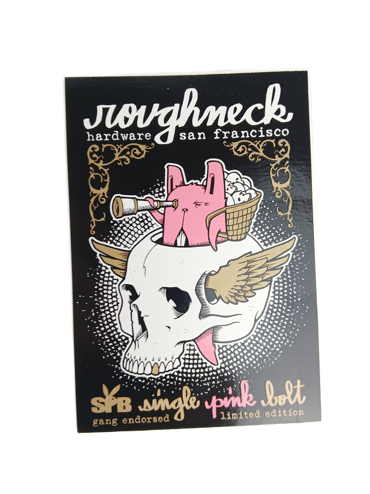 Roughneck Hardware Telescope Bunny Skull Black Multi 3.25" x 4.6" Vintage NOS Sticker