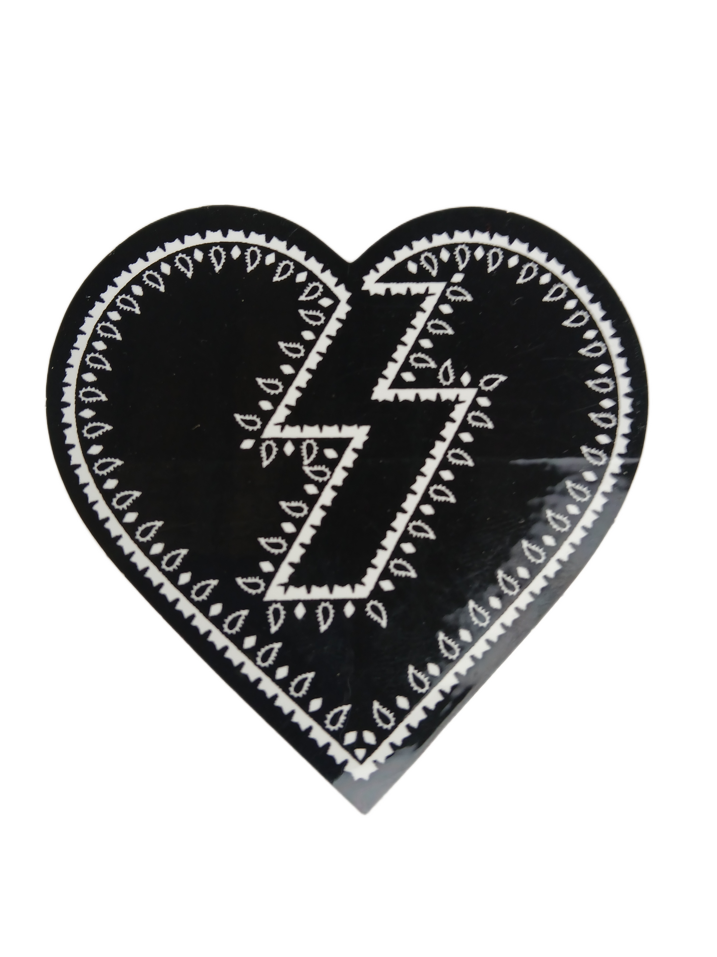 Mystery Heart & Bolt Vato Print Black White 3.2" X 3" Vintage NOS Sticker