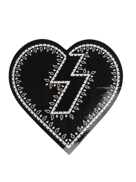 Mystery Heart & Bolt Vato Print Black White 3.2" X 3" Vintage NOS Sticker