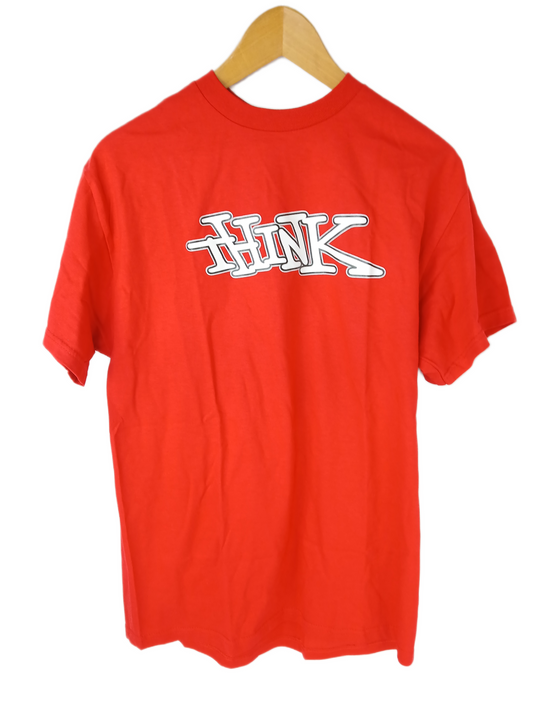 Think Skateboards Classic Logo Red White Black Size Medium S/s Vintage Shirt