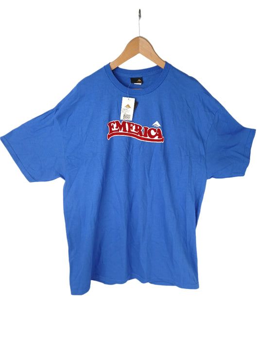 Emerica Filmore Felt Print Red Blue White Size XL S/s Vintage Shirt