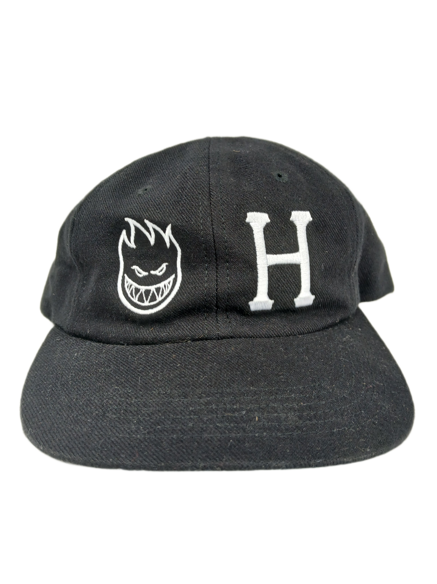 Spitfire X HUF Black Silver Big Head Flame & H Logo One Size Fits All Vintage Strapback Hat