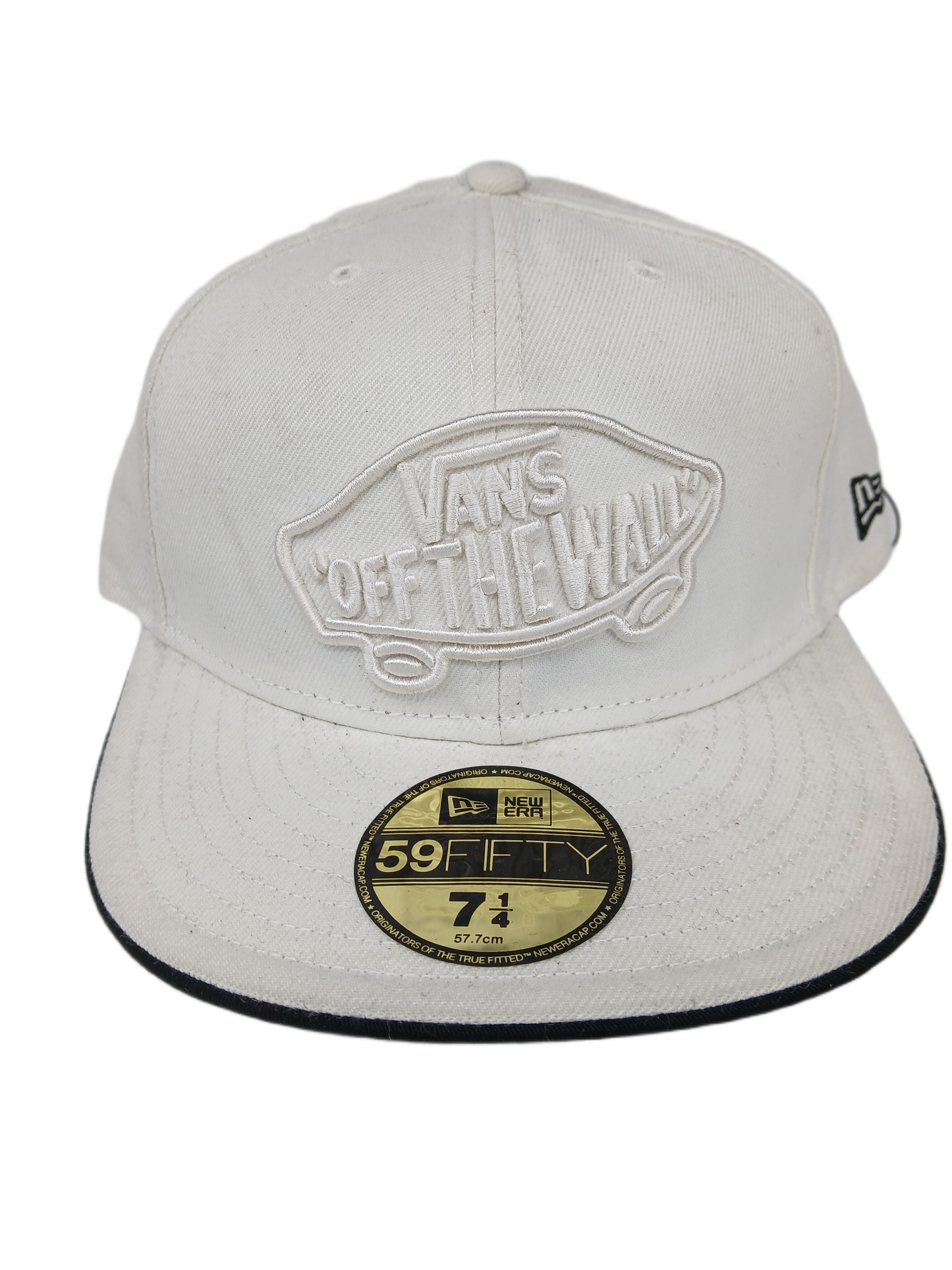 Vans X New Era Vans "Off The Wall" Logo Patch White Black Size 7 1/4 Vintage Fitted Hat