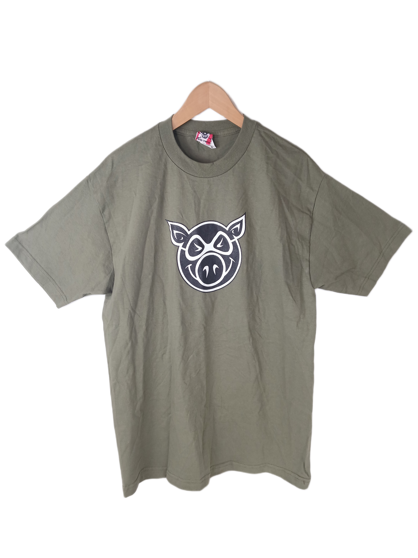 Pig Chest Logo Army Green Black Size L S/s Shirt