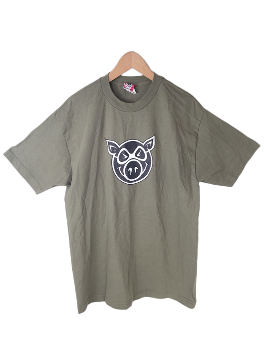 Pig Chest Logo Army Green Black Size L S/s Shirt