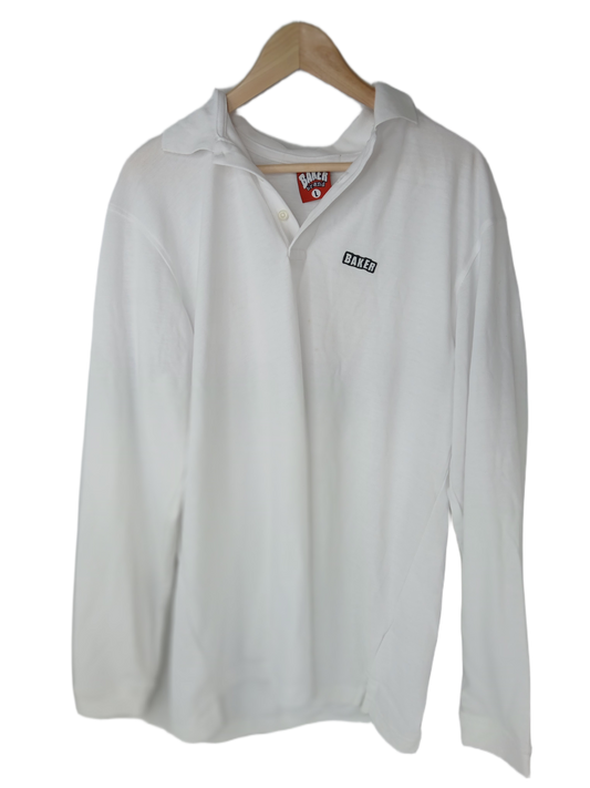 Baker Small Chest Logo White Size L Collared L/s Shirt