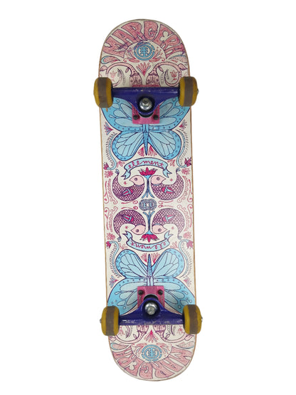 Element Bam Margera Butterflys & Fishies White Blue Pink Complete With Signature BAM Destructo Trucks Size 7.5" Vintage Complete Skateboard