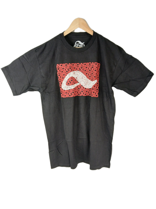 Adio Boxed Logo Black White Red Size L S/s Vintage Shirt