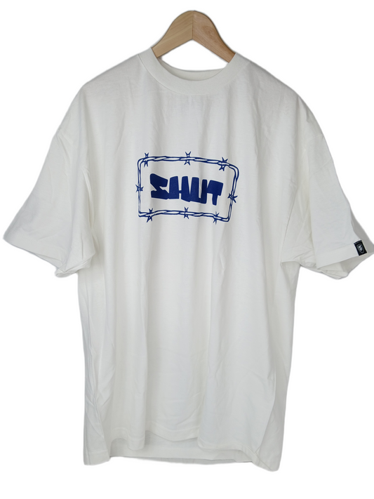 Shut Skates Barbed Wire Logo White Blue Mens Size XL S/s Shirt
