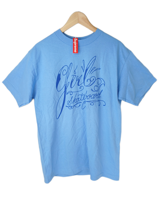 Girl Girl Skateboard Co. Italic Text Chest Print Lt Blue Dark Blue Size M S/s Vintage Shirt