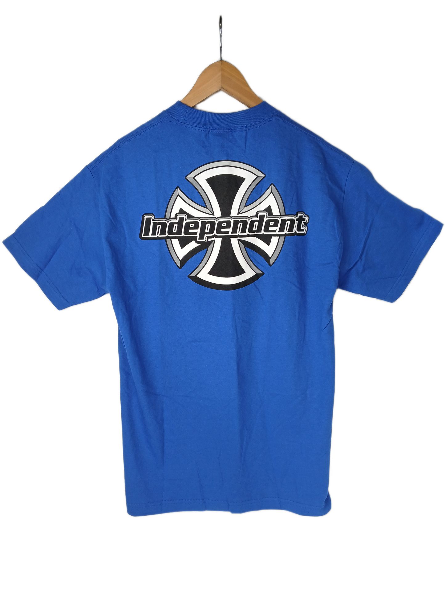 Independent OG Bold Front Logo Back Iron Cross Print Blue Black Size L S/s Vintage Shirt