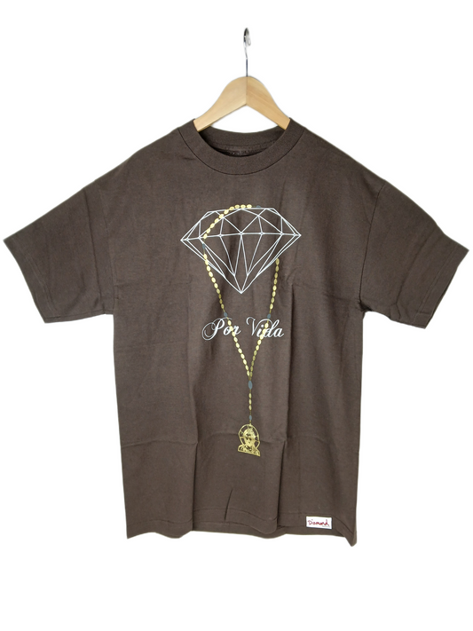 Diamond Por Vida Brown Gold White Size L S/s Vintage Shirt