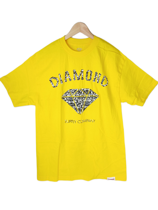 Diamond Classic Leaf Yellow Black White Size L S/s Vintage Shirt