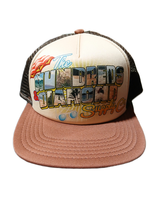 The Hundreds & Diamond Supply Co. Welcome To California Tan Brown Mesh One Size Fits All Vintage Snap Back Trucker Hat