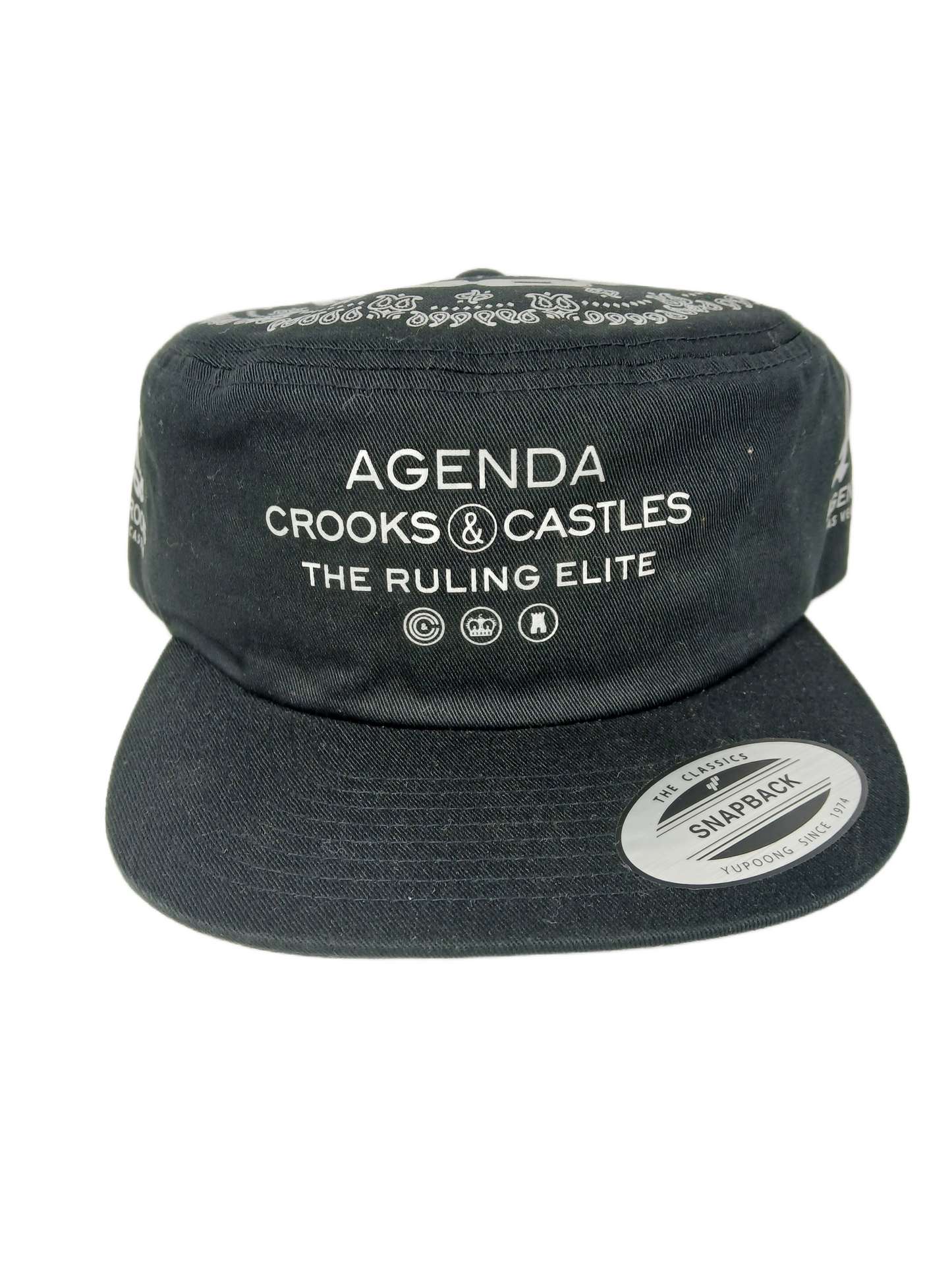 Crooks & Castles Agenda The Ruling Elite Black Grey One Size Fits All Vintage Top Panel Snapback Hat