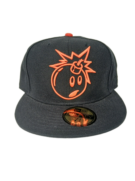 The Hundreds X New Era Hundreds Bomb Logo Black Orange Size 7 3/8 58.7cm Vintage 59FIFTY Fitted Hat