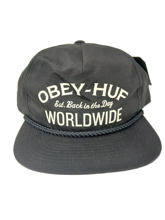 Obey Huf Worldwide Black White One Size Fits All Vintage 6-Panel Snapback Hat