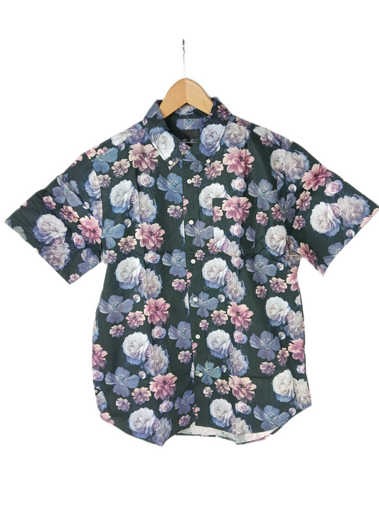 Primitive Floral Collared Button Up Black White Pink Size L S/s Shirt