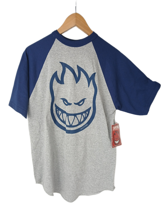 Spitfire Big Head Raglan Heather Grey Blue Size M S/s Vintage Shirt
