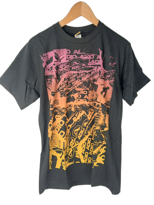 Adio Adio Logos Splattered Black Multi Size M S/s Vintage Shirt