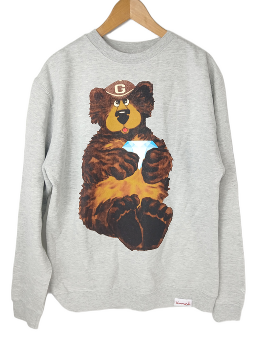 Diamond Grizzly Bear Grey Brown Size L Crewneck Sweatshirt