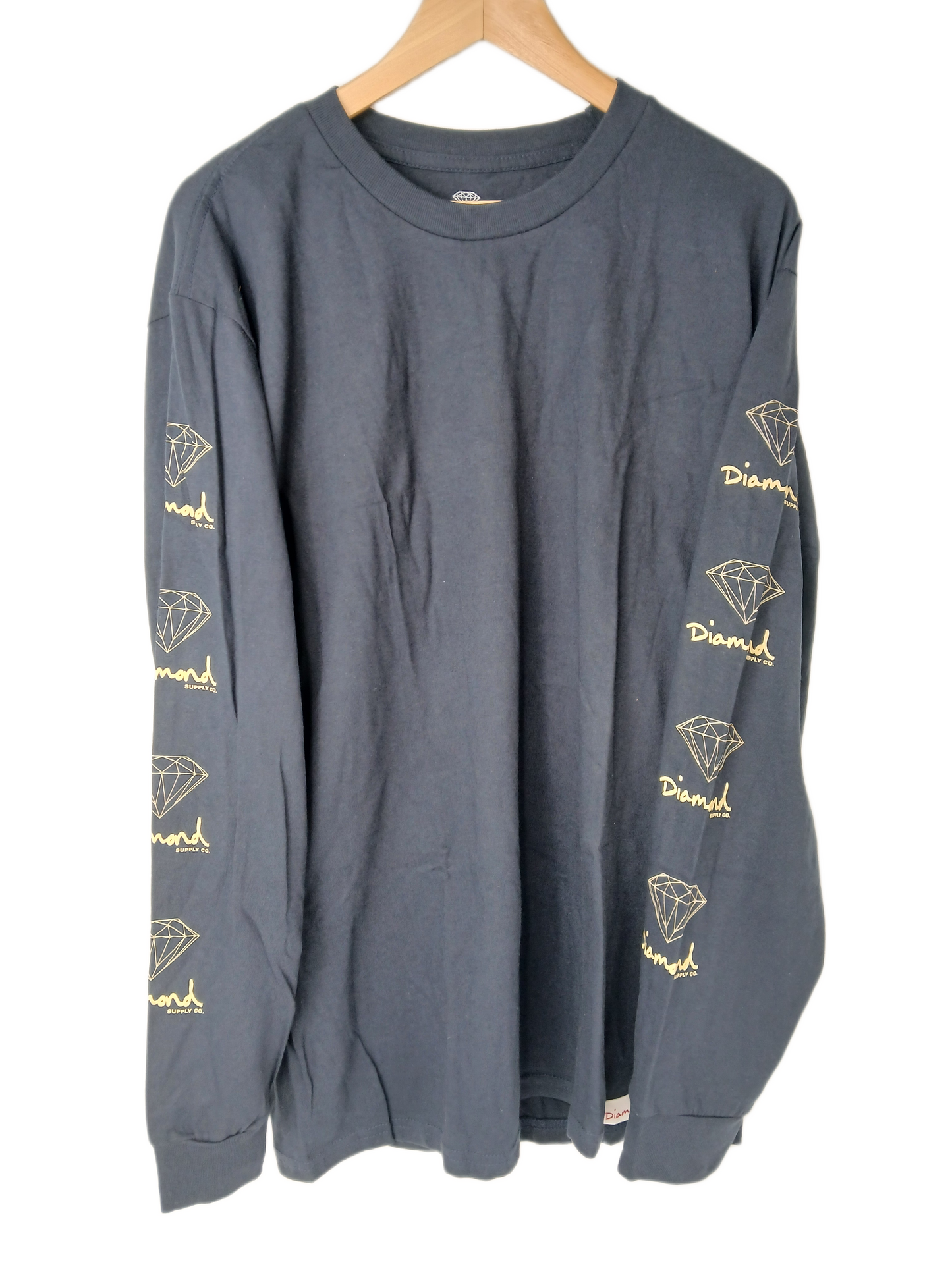 Diamond Sleeve Logos Navy Size L L/s Shirt