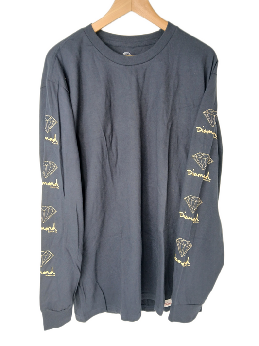 Diamond Sleeve Logos Navy Size L L/s Shirt