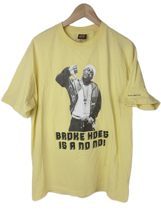 Skate Mental Luniz Broke Hoes Graphic Yellow Black White Size L S/s Vintage Shirt
