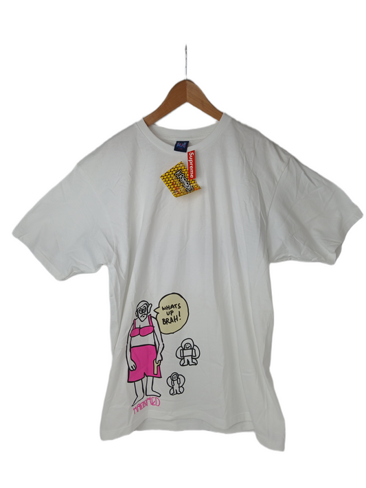 Krooked What's Up Brah! White Black Pink Size XL Vintage S/s Shirt