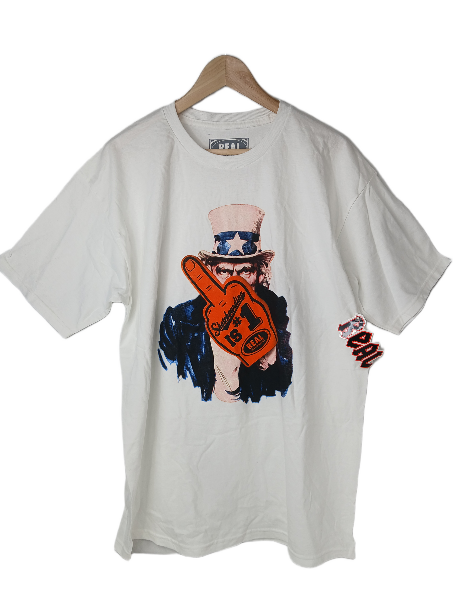 Real Uncle Sam Skateboarding Is #1 Graphic White Multi Size L S/s Vintage Shirt