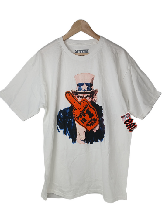 Real Uncle Sam Skateboarding Is #1 Graphic White Multi Size L S/s Vintage Shirt