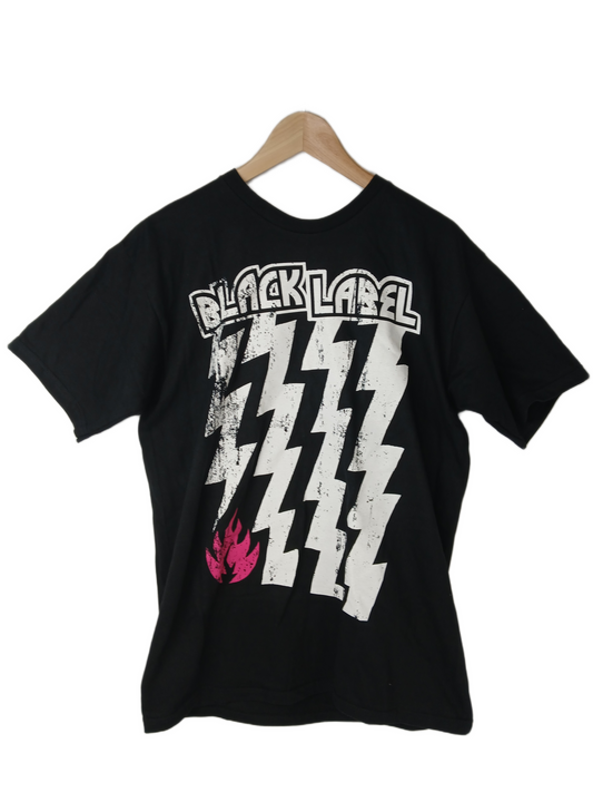 Black Label Bolts Black White Pink Size M S/s Vintage Shirt