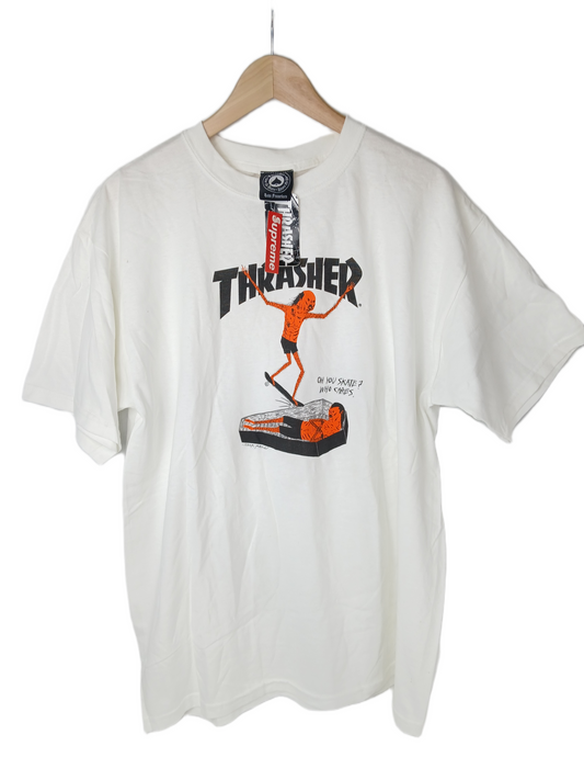 Thrasher X Neckface Oh You Skate? Who Cares. White Black Orange Size L S/s Vintage Shirt