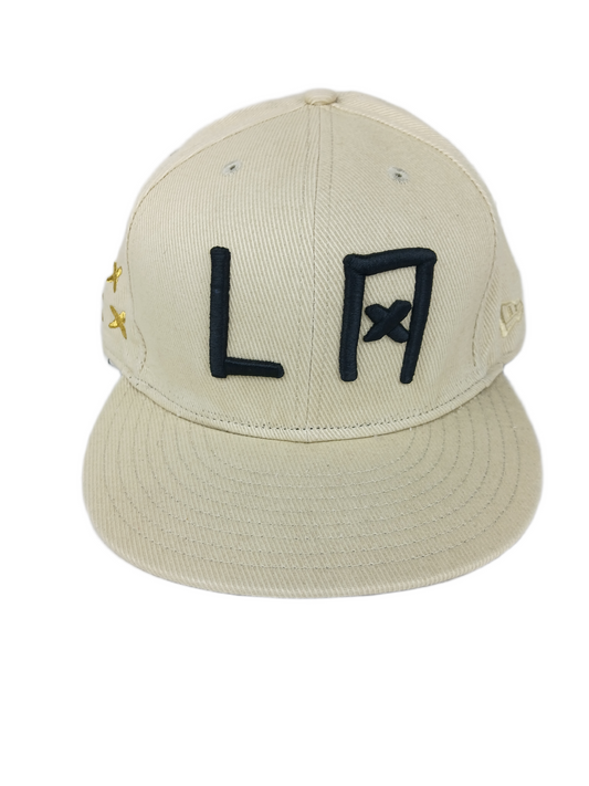 HUF X New Era LA Triple X Cream Corduroy Black Gold Size 7 1/2 59.6cm Vintage 59Fifty Fitted Hat