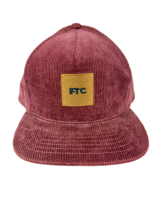 FTC Maroon Corduroy Gold Black FTC Logo One Size Fits all Vintage Leather Strapback Hat