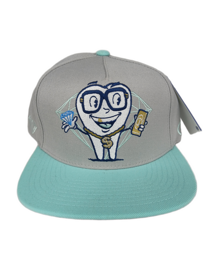 Gold X Diamond Tooth Graphic Turquoise Silver Grey One Size Fits All Vintage Snapback Hat