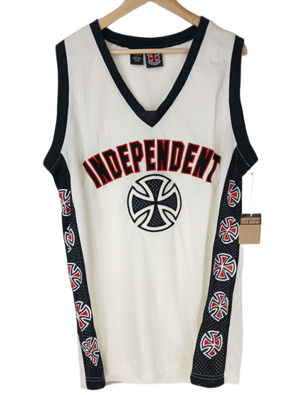 Independent Trucks INDEPENDENT Iron Cross Front Print White Black Red Multi Cross Side Print Size L S/s Vintage Mesh Tank Top Basketball Jersey&nbsp;