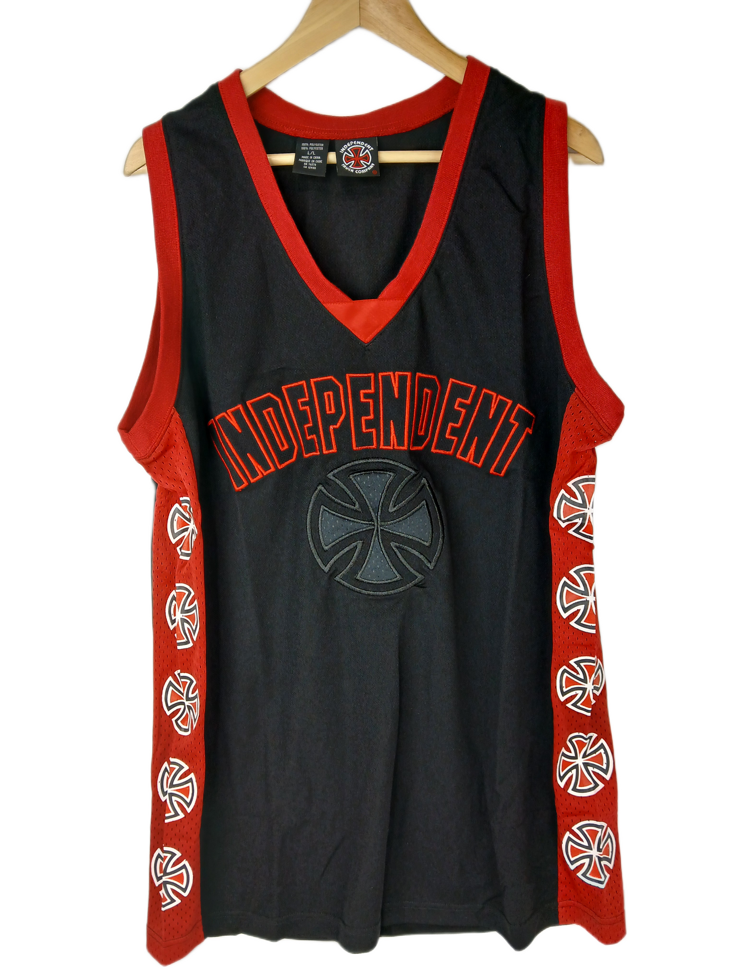 Independent Trucks INDEPENDENT Iron Cross Front Print Black Red Multi Cross Side Print Size L S/s Vintage Mesh Tank Top Basketball Jersey