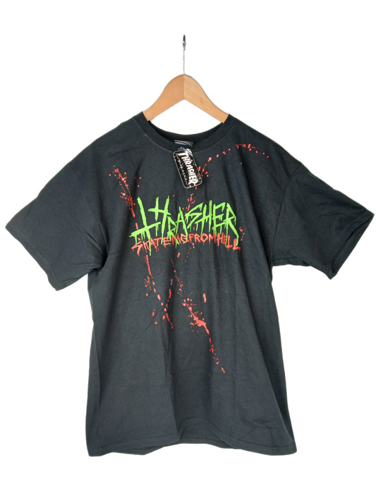 Thrasher Skate Mag From Hell Splatter Black Green Red Size L S/s Vintage Shirt