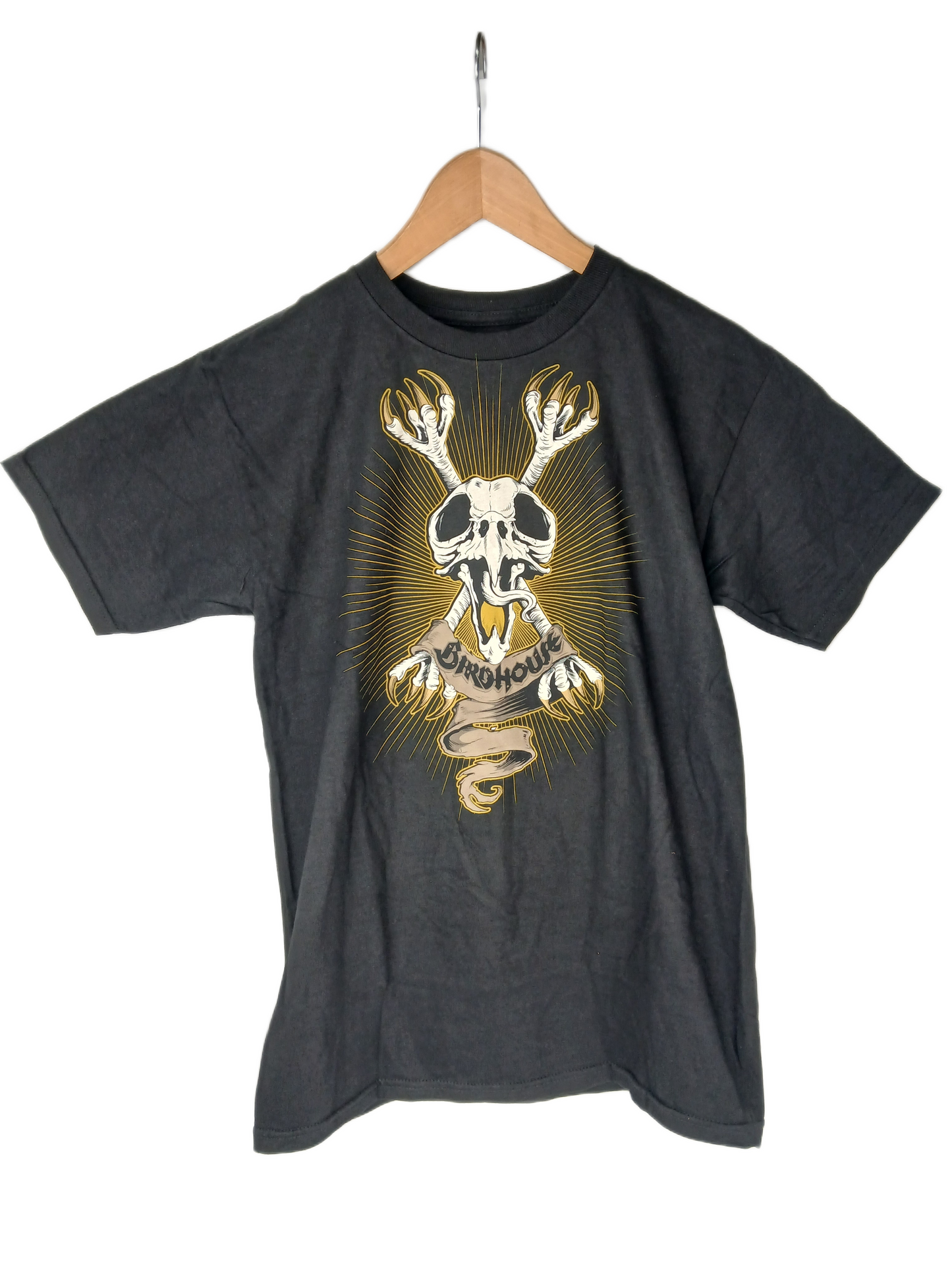 Birdhouse Tony Hawk Skull & Crossbones Black White Gold Size S S/s Vintage Shirt