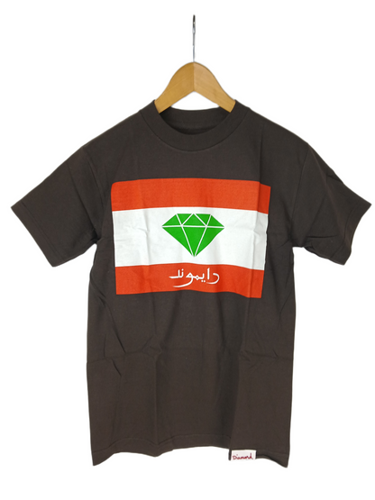 Diamond Flag Chest Print Brown Red Green Tan Size S S/s Vintage Shirt