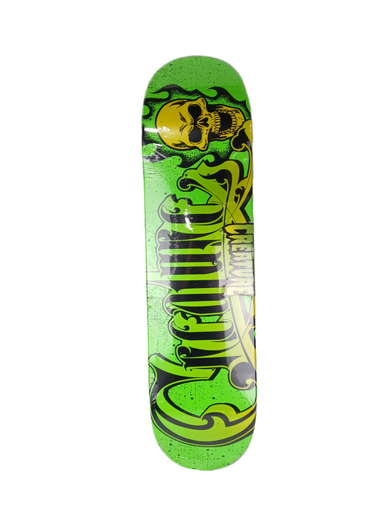 Creature Bonehead Script Powerply Green Black Yellow Size 8.1" Vintage NOS Deck