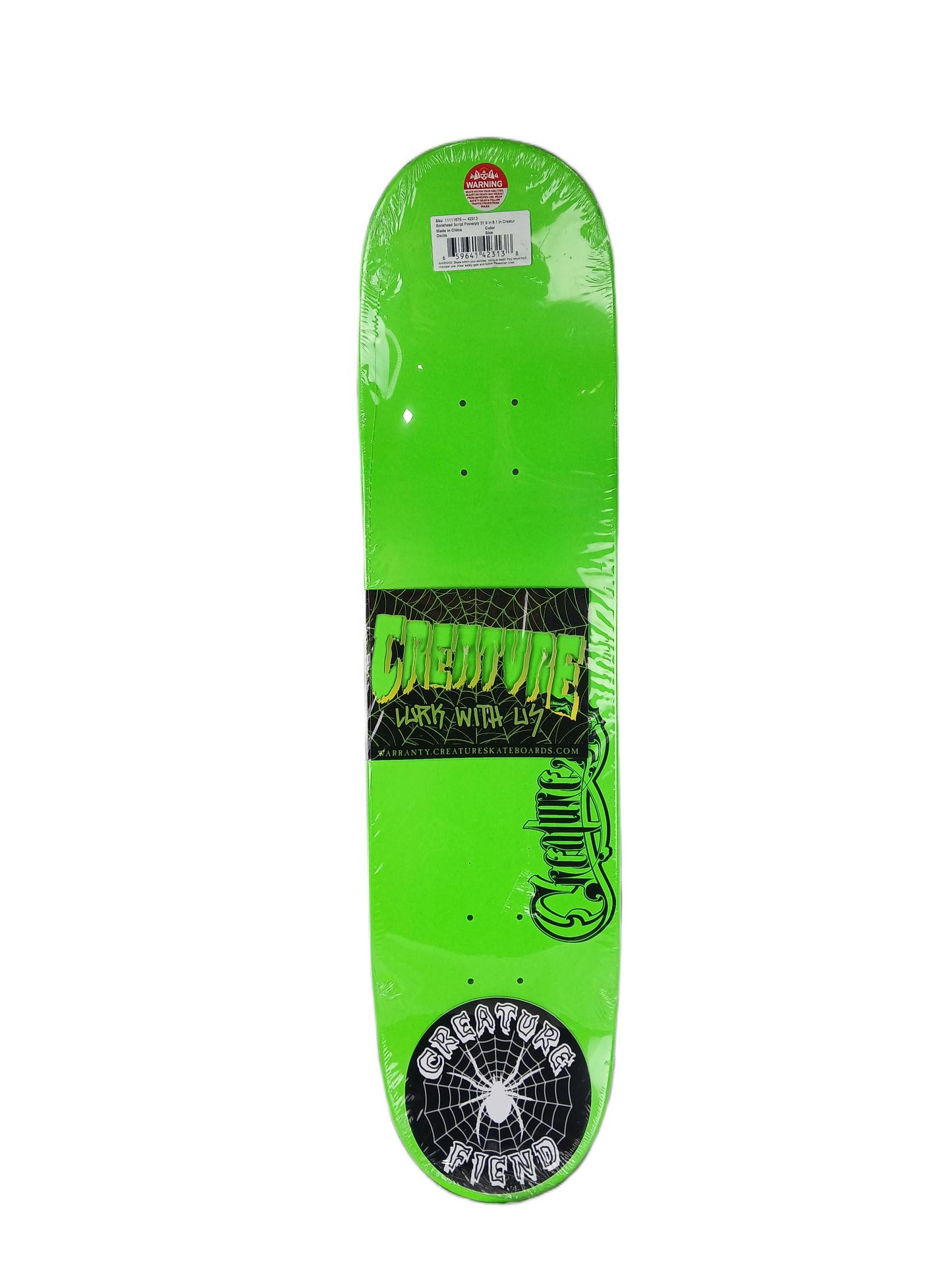 Creature Bonehead Script Powerply Green Black Yellow Size 8.1" Vintage NOS Deck