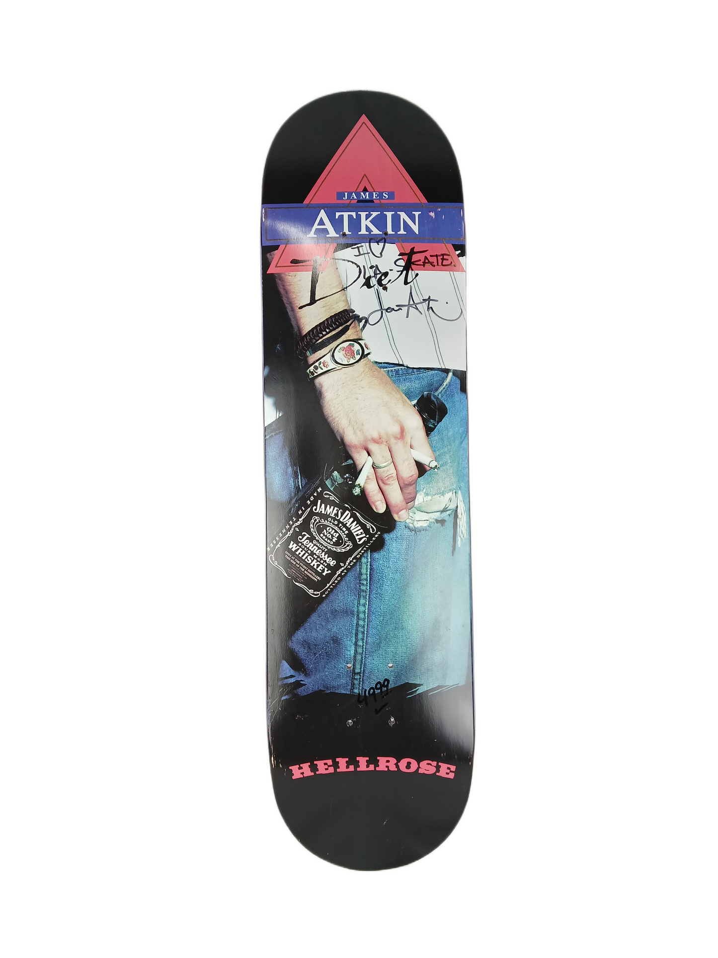 Hellrose James Atkin Autographed Whiskey Cigarette Graphic Photo Black Red Multi Size 8.25" Vintage NOS Deck