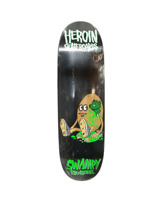 Heroin Swampy's First Pro Model Alligator Egg Black Dip Green White Brown Size 9.25" Vintage NOS Egg Shaped Deck