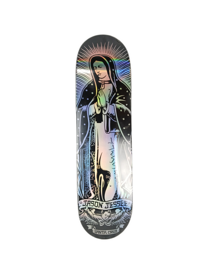 Santa Cruz Jason Jesse Lady Guadalupe Metallic Foil Silver Black Size 8.5" Vintage NOS Deck